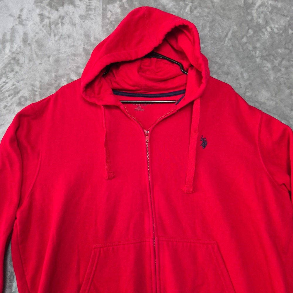US Polo Assn Mens Red Full Zip Fleece Hoodie Sweatshirt 2XL Logo Casual